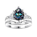 wholesale S925 Sterling Silver 2-Carat Pear-Shaped Moissanite Ring Set for Women, High-End Silver Jewelry Wholesale-0-10