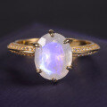 wholesale 9K/10K/14K/18K Gold Light Luxury Natural Creamy Blue Moonstone Ring for Cross-Border Europe and America, 26 Carats Gold Ring-0-1