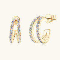 wholesale Sterling Silver Korean Version INS Hit Semi-Open Moissanite Stud Earrings for Women, Fresh and Sweet Double Row Ear Accessories Wholesale-Gold 0.5 carat +0.5 carat