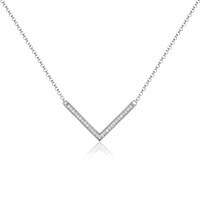 wholesale S925 Sterling Silver Cross-Border Hot Pick V-Shape Micro-Pave Zircon Necklace, Light Luxury Minimalist Design Niche Collarbone Chain-Silver 925 silver