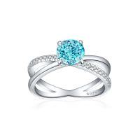 wholesale 925 Sterling Silver New 12ct Flame Ice Cut Ring European & American 7*7 Color Gem High Carbon Diamond Cross Women's Ring-Fireworks G-31 Sky Blue US size 7#