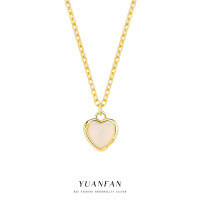 wholesale S925 Sterling Silver Pink Agate Heart Necklace For Women, Minimalist And Elegant French Style Collarbone Chain-A3380-Gold 925 Silver