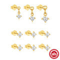 wholesale S925 Sterling Silver Four-Prong Diamond Stud Earrings Set, Women's Korean Minimalist Design Daily Wear-0-0