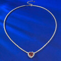 wholesale S925 Silver Women's Pendant Necklace with 8*8 Heart-Shaped Ruby Setting, Fashionable Anniversary Engagement-0-1