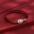 wholesale 999 Sterling Silver "Fu" Character Ingot Bracelet, Handwoven Red Cord for Year of the Snake, Unisex-0-1