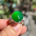 wholesale 925 Sterling Silver Inlaid High Ice Green Chalcedony Elegant Large Cabochon 12*14 Women's Ring-0-3