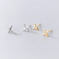 wholesale S925 Sterling Silver Korean Style Minimalist Diamond-Studded Cross X Letter Earrings for Women, Small and Delicate for Healing Ear Piercings G7426-S925 Silver Earrings Gold 925 Silver