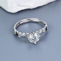 wholesale S925 Silver Four-Prong Moissanite Heart-to-Heart Ring for Women, Small and Exquisite, Luxuriously Advanced, Adjustable Open Band Index Finger Ring-0-3