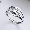 wholesale S925 Sterling Silver Japanese Korean Retro Vintage Thai Silver Ins Minimalist Style Line Cross Open Adjustable Ring Unisex-0-0