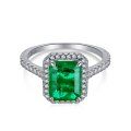 wholesale S925 Sterling Silver Emerald Zircon Ring with High Carbon Diamond, British Retro Inspired Light Luxury Design Gemstone Ring-0-12
