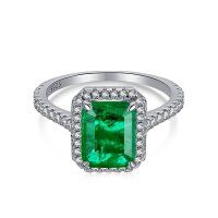 wholesale S925 Sterling Silver Emerald Zircon Ring with High Carbon Diamond, British Retro Inspired Light Luxury Design Gemstone Ring-DY120223-SW-GN 6