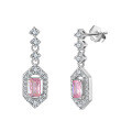 wholesale S925 Sterling Silver Geometric Design Pink Zircon Earrings Women's New High-end Ear Jewelry-0-4