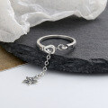 wholesale S925 Sterling Silver Double Layer Star Letter Luck/Pentagram Tassel Chain Ring-0-3