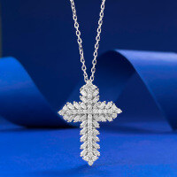 wholesale S925 Sterling Silver Full Diamond Brilliant Cross Pendant Women's Fashion Versatile Piece Heart Necklace for Women-N443 Cross Necklace 925 Silver