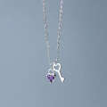 wholesale S925 Silver Necklace Sweet Diamond-Inlaid Heart Key Collarbone Chain Heart-shaped Internet-Famous Necklace D9298-0-3