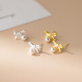wholesale S925 Sterling Silver Sweet Matte Bow Pearl Stud Earrings, Ins Style Exquisite Spring Atmosphere Earrings M0650-0-4