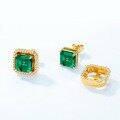 wholesale S925 Sterling Silver Gold-Plated Light Luxury Cultured Emerald Stud Earrings Women's Double Wear Style Earrings Wholesale-0-1
