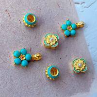 wholesale Sterling silver gold-plated enamel spacer beads for DIY bracelets, necklaces, pendants, and four-leaf clover accessories-One large hole spacer bead