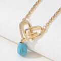 wholesale Metal material, European and American cross-border fashion hit turquoise heart-shaped paperclip necklace, unique minimalist niche high-end sense-0-0