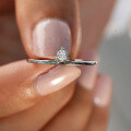 S925 Sterling Silver Two-Way Wear Single Moissanite Ring, Women's Fashion Minimalist Design-0-2