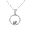 wholesale S925 Sterling Silver Moissanite Simple and Versatile Pendant Women's Light Luxury Niche Design Collarbone Chain Circle Full Diamond Necklace-0-4
