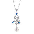 wholesale 925 Sterling Silver Openwork Flower Pearl Necklace for Women Cross-Border Europe and America Elegant Fashion Zircon and Shell Pearl Pendant-0-4
