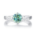 wholesale S925 Silver Adjustable 1 Carat Green Moissanite Crown Four-Prong Ring with GRA Certificate-0-0