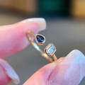 wholesale S925 Sterling Silver Two-Tone Ring with Natural White and Blue Sapphire Waterdrop, Minimalist and Elegant for Women-0-0