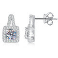 S925 Sterling Silver Cross-border Moissanite Stud Earrings, 1ct Princess Cut-0-3