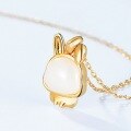 wholesale S925 Sterling Silver Inlaid with Hetian Jade New Zodiac Versatile Rabbit Pendant Necklace Collarbone Chain Wholesale-0-3