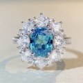 wholesale S925 Sterling Silver Aquamarine Ring for Women, Fully Paved with High-Carbon Zirconia, European and American Cross-Border Live Streaming Style, Wholesale of Colored Gemstones-0-3