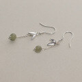 wholesale S925 Sterling Silver New Chinese Style Hetian Bead Bamboo Leaf Earrings Retro Long Hook M04580-0-1