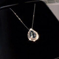 wholesale 925 Sterling Silver Blue Teardrop Necklace for Women, Summer New Simple and Luxurious Micro-Pave Aquamarine Necklace-0-1