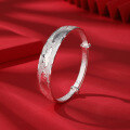 wholesale 999 Pure Silver Pisces Lotus Silver Bracelet for Women, Adjustable Solid Silver Bangle, Mother's Silver Jewelry, Elderly Silver Bracelet-0-0