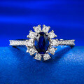 wholesale S925 Sterling Silver New 4*6 Oval Blue Gemstone Ring for Women, Luxurious Full Diamond Fashion Versatile Daily Wear-0-0