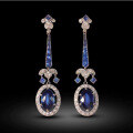 wholesale 925 Silver Gold-Plated Earrings with High-Carbon Diamond and Oval-Cut Royal Blue Synthetic Sapphire Antique Exquisite Women's Earrings-0-0