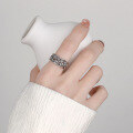 wholesale S925 Sterling Silver Vintage Distressed Rope Twist Handwoven Creative Unisex Open Ring-0-3