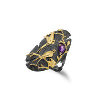 wholesale 925 Silver High-End Chinese Style Adjustable Magpie Design Ring with Natural Amethyst-For bulk purchases, please consult customer service The opening is adjustable