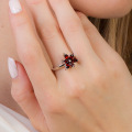 wholesale S925 sterling silver flower gemstone ring for women, set with natural garnet, sweet style silver jewelry, ready for wholesale-0-1