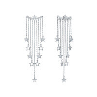 wholesale 925 Sterling Silver Tassel Star Earrings, Five-Pointed Star, Luxurious and Elegant, Convertible for Banquet and Evening Wear-A pair of 925 silver