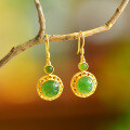 wholesale 925 Silver Gold-Plated Vintage Style Inlaid with Natural Hetian Jade Earrings with Hook for Women-0-0