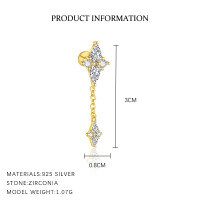 wholesale S925 Sterling Silver Geometric Square Earrings With Rhinestones For Women,。-E4874-Gold/Single 925 Silver