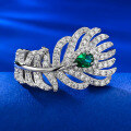 wholesale S925 Silver Full Diamond-Encrusted Pink Diamond and Green Diamond Feather Ring, Stylish and Elegant, Live Hot Sale Item from Mu Jing Jewelry-0-1