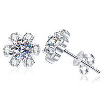 S925 Sterling Silver Moissanite Snowflake Earrings, Light Luxury, Versatile Women's Earrings.-5.0mm high carbon stone  925 silver