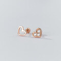 wholesale S925 Sterling Silver Diamond-Inlaid Asymmetric Threaded Heart Stud Earrings Ins Style Design Women's M04325-0-6