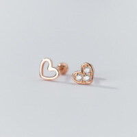 wholesale S925 Sterling Silver Diamond-Inlaid Asymmetric Threaded Heart Stud Earrings Ins Style Design Women's M04325-S925 silver pair rose gold 925 silver
