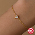 wholesale S925 Sterling Silver Cross Diamond Inlay Trendy Personalized Fashion Bracelet, Korean Japanese Minimalist Design-0-1