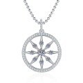 Sterling Silver Moissanite Necklace, Vintage Compass Rudder Pendant-0-3