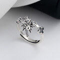 wholesale S925 Sterling Silver Retro Palm Tree Four-Leaf Clover Zircon Ring Ins Minimalist Style New Adjustable Ring-0-0