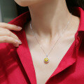 wholesale [925 Sterling Silver] Paved Round Brilliant Cut Yellow Moissanite Pendant Necklace for Women, Stylish Gift Accessory, Ready to Ship Wholesale-0-3